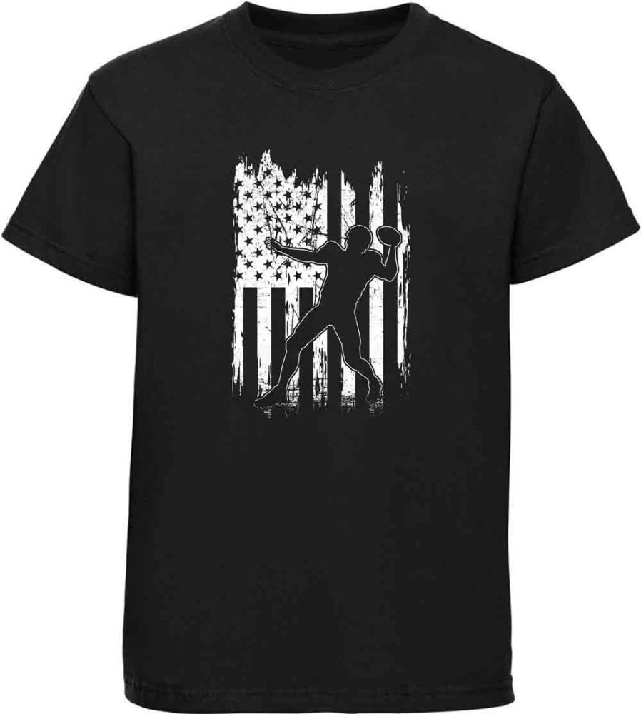 Kinder T-Shirt Quaterback Silhouette vor USA Flagge